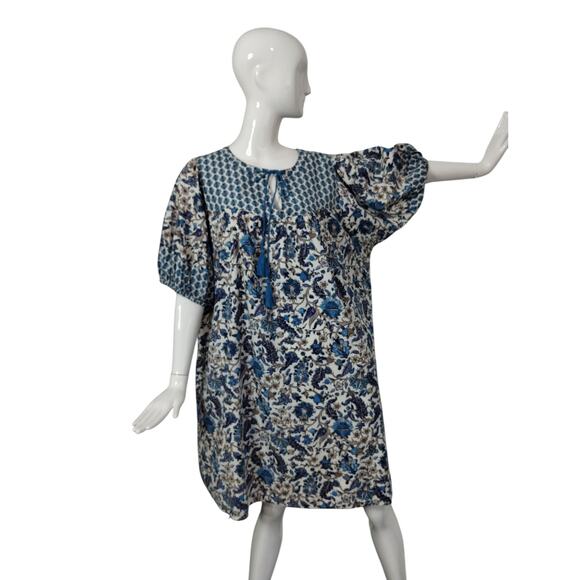 Knox Rose Women's size XXL Bohemian Floral Tassel Peasant Puff MuMu Loose Dress - Picture 3 of 12